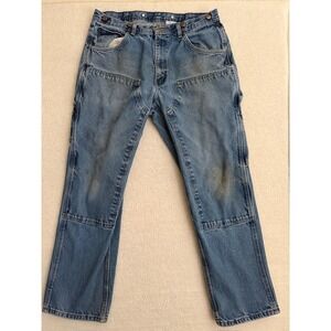 Key Jeans Mens 36x32 Blue Relaxed Straight Carpenter Double Knee Denim Workwear